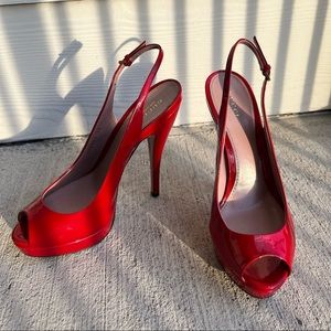 New Red Gucci Patent Leather Sofia Peep Toe Platform Sandals Size 39
